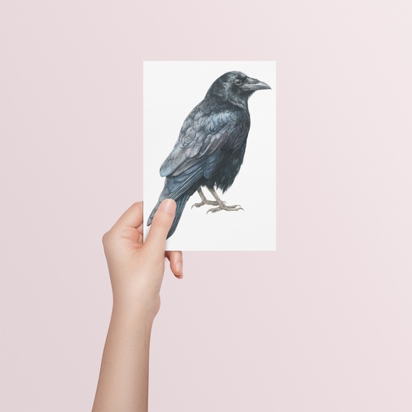Watercolor Black Crow Wall Art Print Unframed - Black Bird Illustration Artwork - Picture 5 of 6